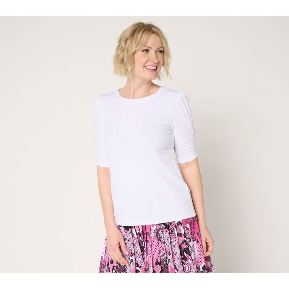 Liberare Women's Top Sz S Courtside Social Liquid Knit Ruched White A687854
